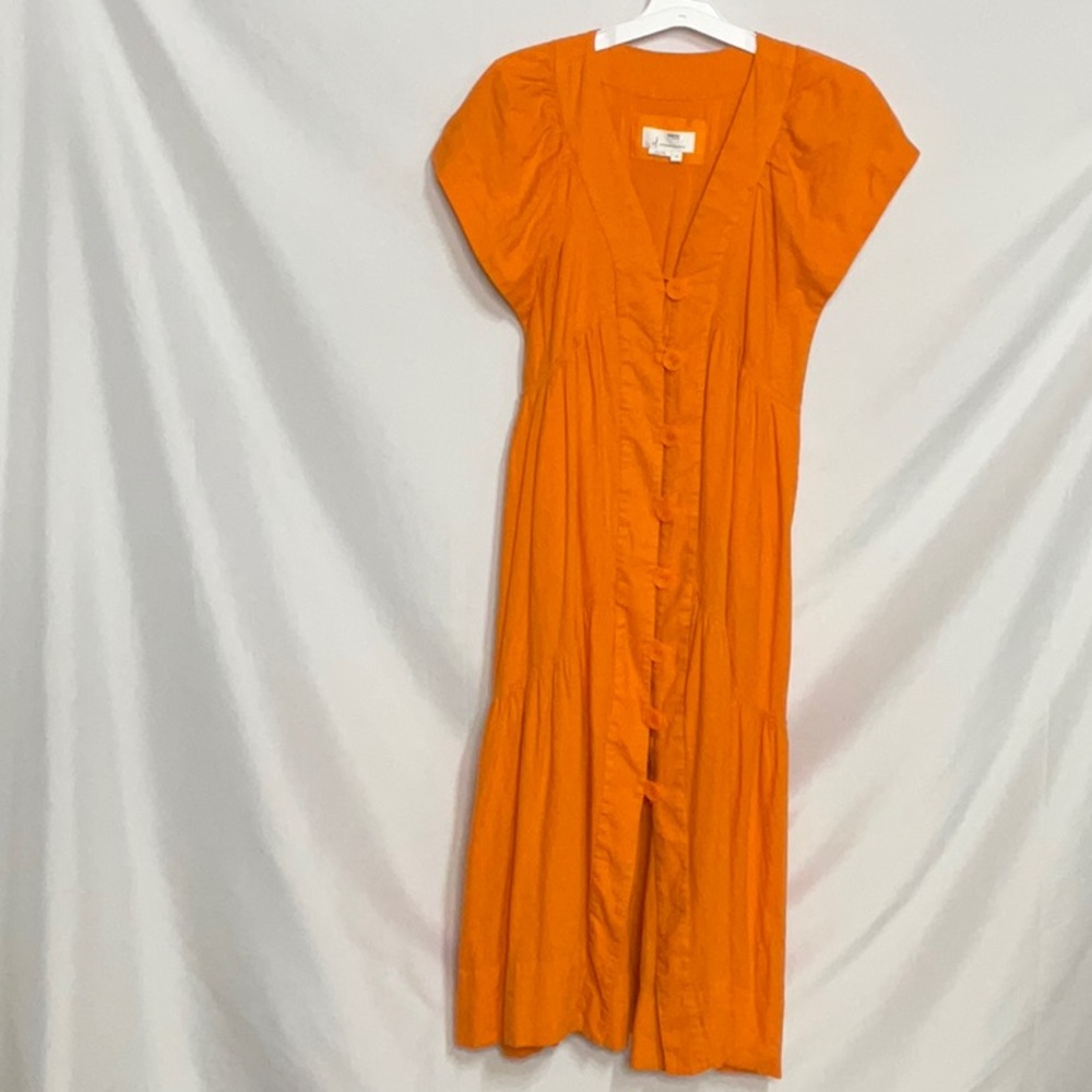 Anthropologie Orange Linen Blend Midi Dress - Picture 10 of 12